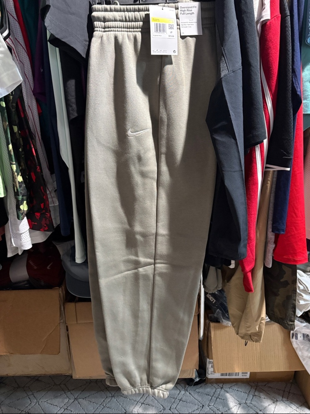 Nike Olive Green/Gray Fleece Sweatpants with White Swoosh NWT